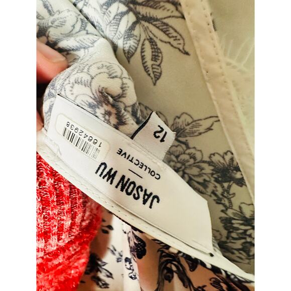 JASON WU White Blue Floral Print Sleeveless Lace Insert Criss Cross Back Dress12 - Picture 10 of 16